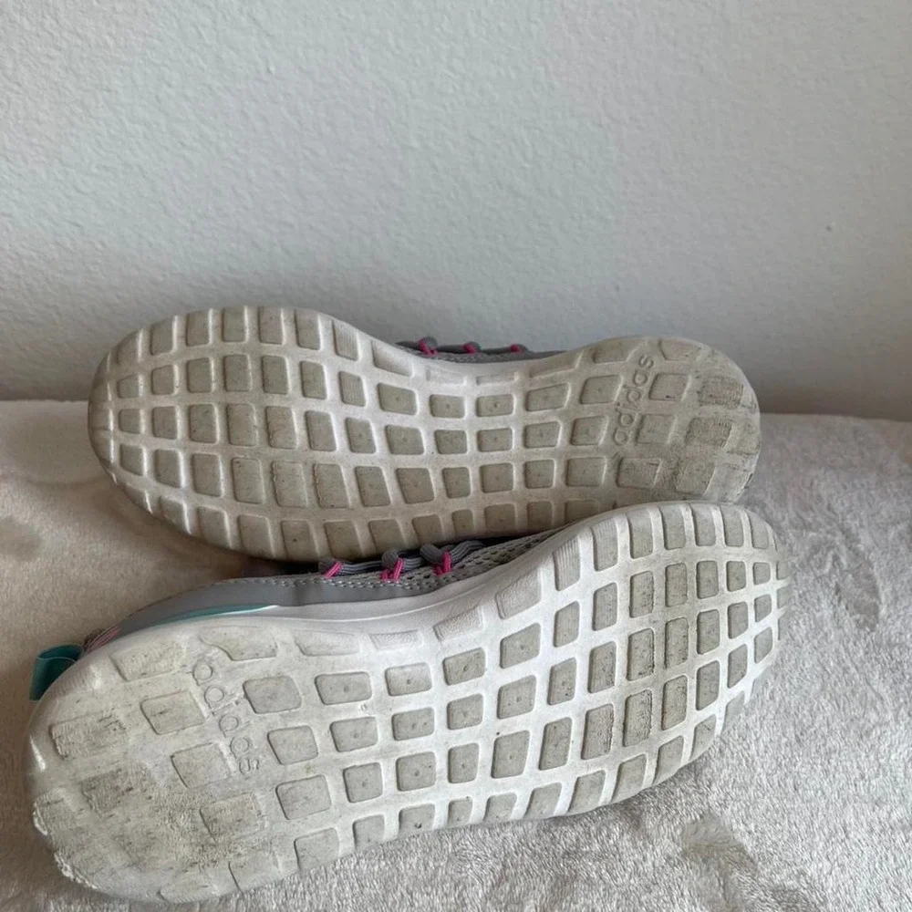 Adidas Cloudfoam Pure 2.0 Kids Grey Pink Teal Running Shoes FY7206 Size 5.5Y